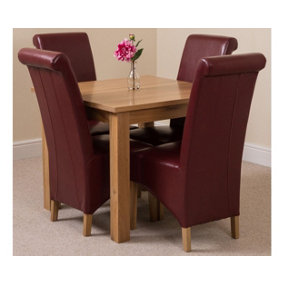 Oslo 90 x 90 cm Oak Small Dining Table and 4 Chairs Dining Set with Montana Burgundy Leather Chairs