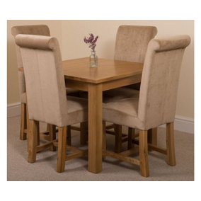 Oslo 90 x 90 cm Oak Small Dining Table and 4 Chairs Dining Set with Washington Beige Fabric Chairs