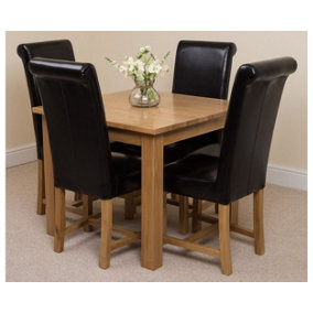 Oslo 90 x 90 cm Oak Small Dining Table and 4 Chairs Dining Set with Washington Black Leather Chairs