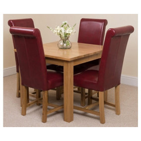 Oslo 90 x 90 cm Oak Small Dining Table and 4 Chairs Dining Set with Washington Burgundy Leather Chairs