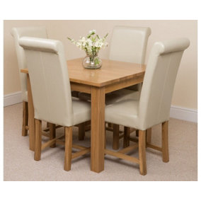 Oslo 90 x 90 cm Oak Small Dining Table and 4 Chairs Dining Set with Washington Ivory Leather Chairs