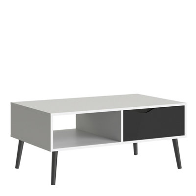 OSLO COFFEE TABLE 1 DRAWER WHITE BLACK