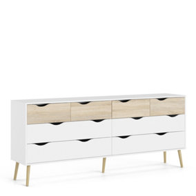 Oslo Double Dresser with 8 Drawers in White and Oak