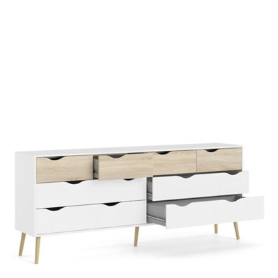 Oslo Double Dresser with 8 Drawers in White and Oak