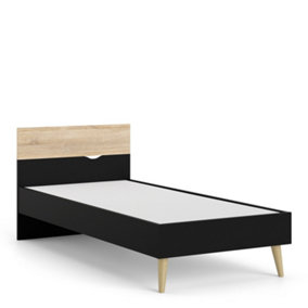 Oslo Euro Single Bed (90x200) in Black and Oak