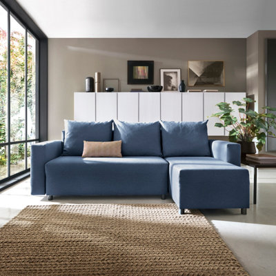 Oslo Reversible Corner Sofa Bed in Dark Blue | DIY at B&Q