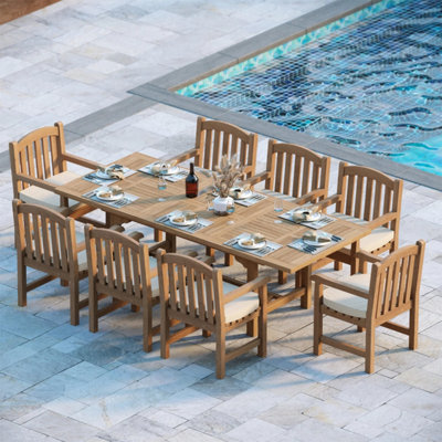 Oslo Teak Garden Outdoor Dining Table & 8 Seat Chair Set - With Black ...