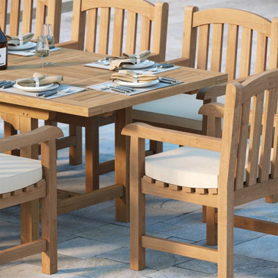 Oslo Teak Garden Outdoor Dining Table & 8 Seat Chair Set - With Cream ...