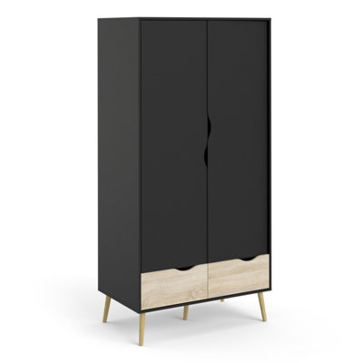 Oslo Wardrobe - 2 Doors 2 Drawers In Black And Oak 