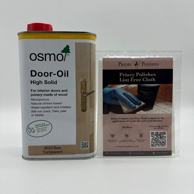 Osmo Door Oil 3033 (Raw 1 Litre) & Free Priory Polishes Lint Free Cloth