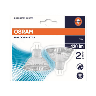 Osram 12v 35w GU5.3 MR16 36 Degress 3000k Halogen Lamp - Twin Pack - Warm White