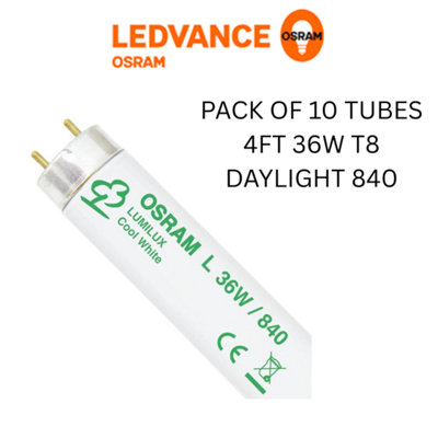 OSRAM 4FT 36W T8 FLUORESCENT TUBE COOLWHITE LIGHT 4000K PACK OF 10