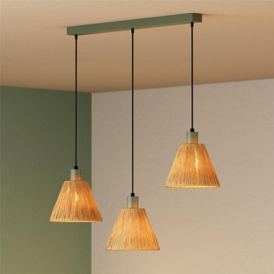 Osram Decor Raffia Pendant Linear LED Ceiling Light 3XE27 Green 3x15W Modern