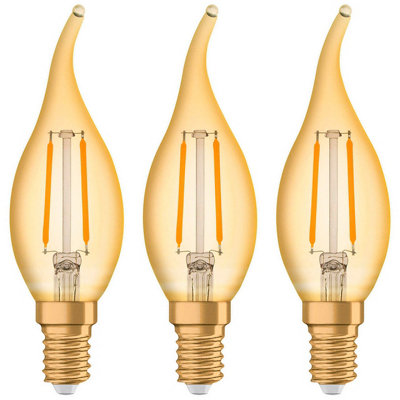 Osram LED Filament Candle 2.5W E14 Vintage 1906 Flame Tip Extra Warm White Gold (3 Pack)