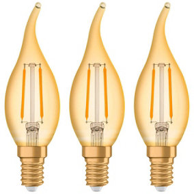 Osram LED Filament Candle 2.5W E14 Vintage 1906 Flame Tip Extra Warm White Gold (3 Pack)