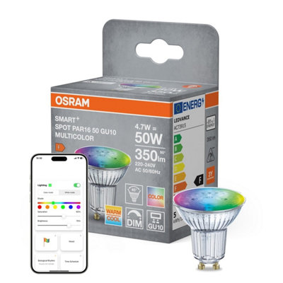 Osram Smart+ Matter Spot PAR16 50 GU10 Multicolour RGBW Light Bulb 4 Pack