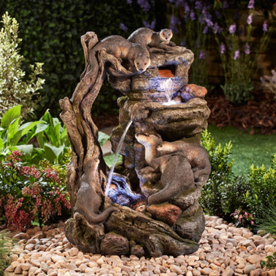 Otter Family Water Feature Light Up LED, Self Contained for Garden ...