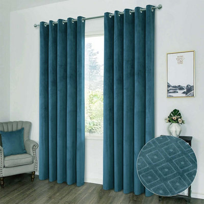 Blue Velvet Trim With Beige Squares - 3.5 Inches Wide, Sold By The Yard For Curtains & Crafts 4 thumbnail image