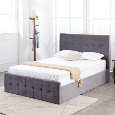Ottoman Bed 4ft Bed Grey Velvet Small Double Bed Frame Storage Gas Side Lift Bed For Adults Kids  Milano 4FT Small Double