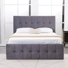 Ottoman Bed 4ft6 Grey Velvet Double Bed Frame Storage Gas Milano Side Lift Bed