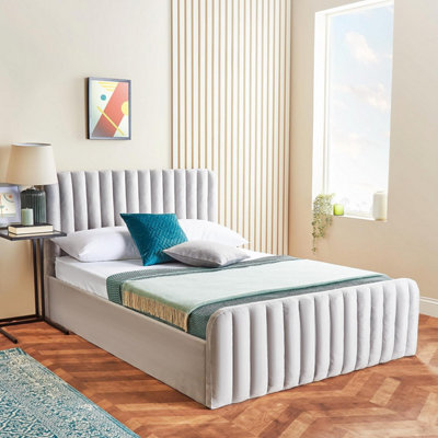 Ottoman Bed Frame Velvet Padded Upholstered Small Double Storage Bed - No Mattress