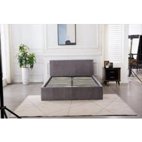 Ottoman Bed Gas Lift Storage Grey 4ft Small Double Line Pattern Velvet Bedroom