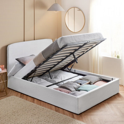 Ottoman Bed With Mattress Small Double Boucle Upholstered Fabric - Pocket Sprung Mattress