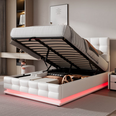 Ottoman Lift Storage Bed with LED Lighting, PU Faux Leather Upholstered ...