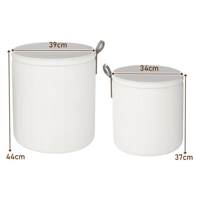Ottoman Set of 2 Nesting Upholstered Vanity Stools-Beige Round
