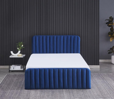 Ottoman Storage Bed blue 4ft6 Big Double velvet bed gas lift up Storage Bed bedroom furniture