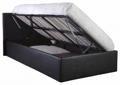 Ottoman Storage Black Faux Leather Bed Side Lift 3ft Single Bed Frame