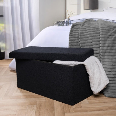 Ottoman Storage Box Folding Footstool Space Saving Boucle, Rectangle ...