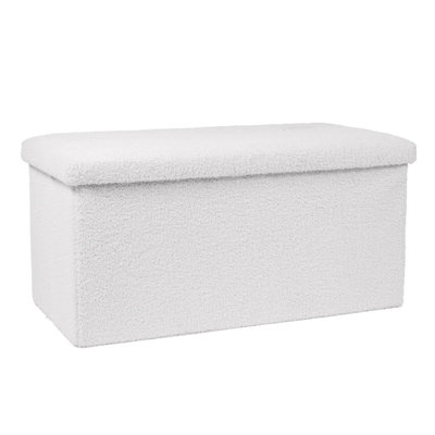 Ottoman Storage Box Folding Footstool Space Saving Boucle Teddy, Rectangle