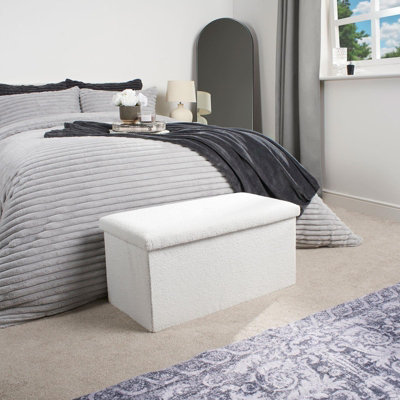 View of Ottoman Storage Box Folding Footstool Space Saving Boucle Teddy, Rectangle