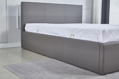 Ottoman Storage Grey Faux Leather Bed Side Lift 3ft Single Bed Frame