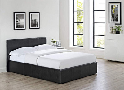 Ottoman Storage Leather Bed Side Lift Black 3ft Single Bed Bonnell Spring high-density foam Mattress