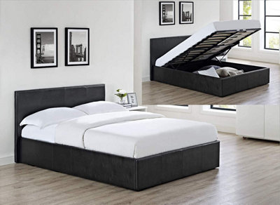 Ottoman Storage Leather Bed Side Lift Black 3ft Single Bed Bonnell Spring high-density foam Mattress