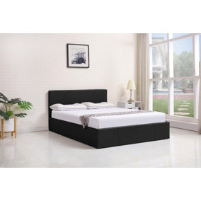 OTTOMAN STORAGE LEATHER BED SIDE LIFT BLACK 3FT SINGLE BED