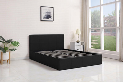 Ottoman Storage Leather Bed Side Lift Black 4ft Small Double Bed