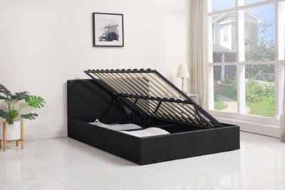 Ottoman Storage Leather Bed Side Lift Black 4ft Small Double Bed