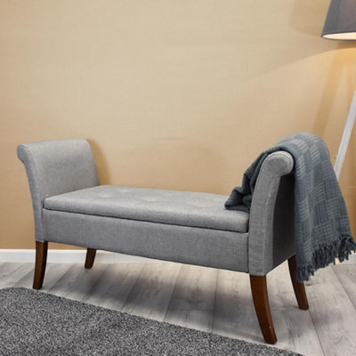 Grey window store seat with storage