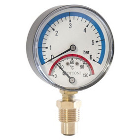 Ottone 1.6 Bar 120C Thermo Pressure Gauge 1/2 Inch Side Entry 80mm Thermomanometer