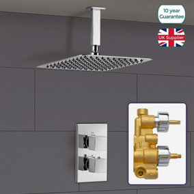 OTUS SQUARE SLIM CEILING 2 DIAL 1 WAY DIALS BRASS VALVE THERMOSTATIC SHOWER