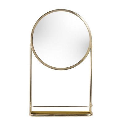 Ouko Round One Shelf Mirror, Brass DIY at B&Q