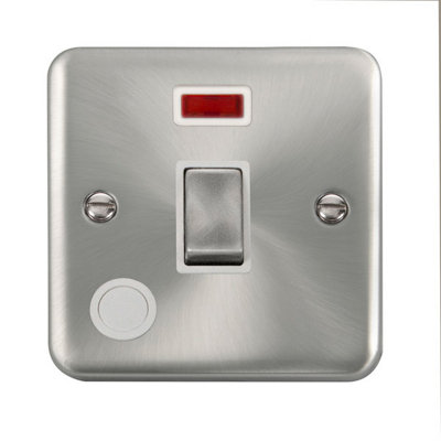 Our Curved Edge Satin / Brushed Chrome 1 Gang 20A Ingot DP Switch With Flex With Neon - White Trim - SE Home