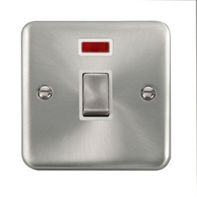 Our Curved Edge Satin / Brushed Chrome 1 Gang 20A Ingot DP Switch With Neon - White Trim - SE Home