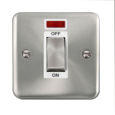 Our Curved Edge Satin / Brushed Chrome 1 Gang Ingot Size 45A Switch With Neon - White Trim - SE Home