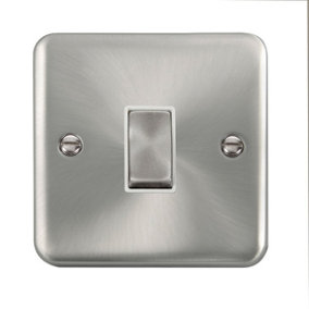 Our Curved Edge Satin / Brushed Chrome 10A 1 Gang Intermediate Ingot Light Switch - White Trim - SE Home