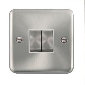 Our Curved Edge Satin / Brushed Chrome 10A 2 Gang 2 Way Ingot Light Switch - White Trim - SE Home