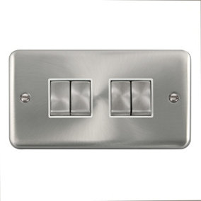 Our Curved Edge Satin / Brushed Chrome 10A 4 Gang 2 Way Ingot Light Switch - White Trim - SE Home